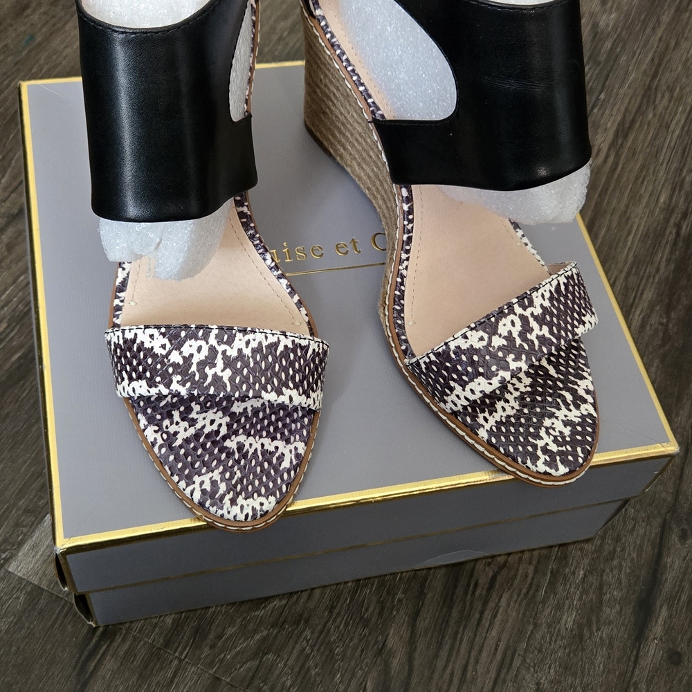 Louise et Cie Black and Cream Wedge Sandals